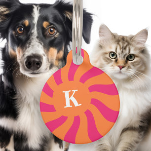 Médaillon Pour Animaux Tourbillon de soleil rétro orange chaud rose monog