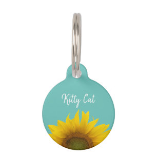 Médaillon Pour Animaux Tournesol Jaune Kitty Chat Typographie Turquoise t