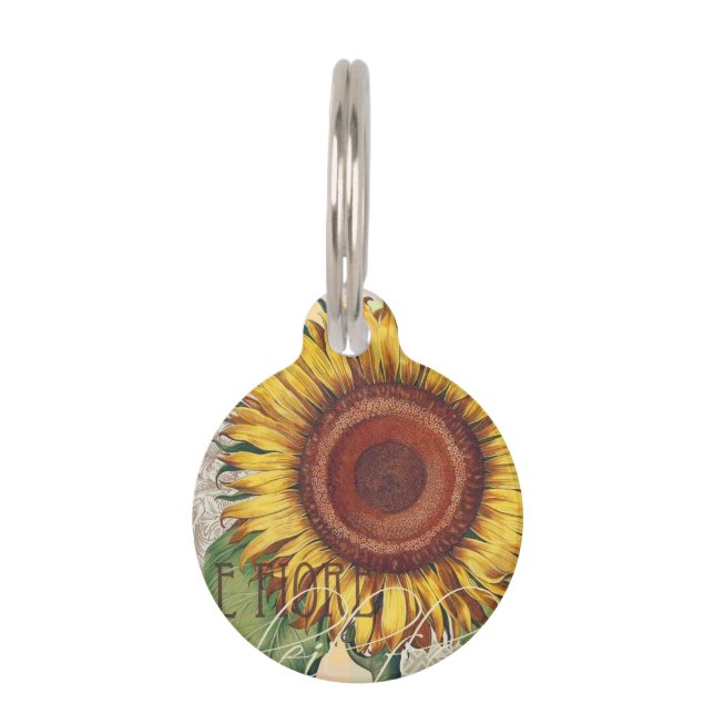 Médaillon Pour Animaux Tournesol Vintage Damas Fleur Art (Devant)