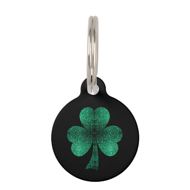 Médaillon Pour Animaux Trèfle à paillettes vertes Saint-Patrick noir (Devant)