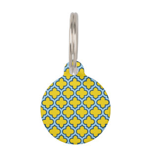 Médaillon Pour Animaux Trellis jaune et bleu bébé, treillis, Quatrefoil