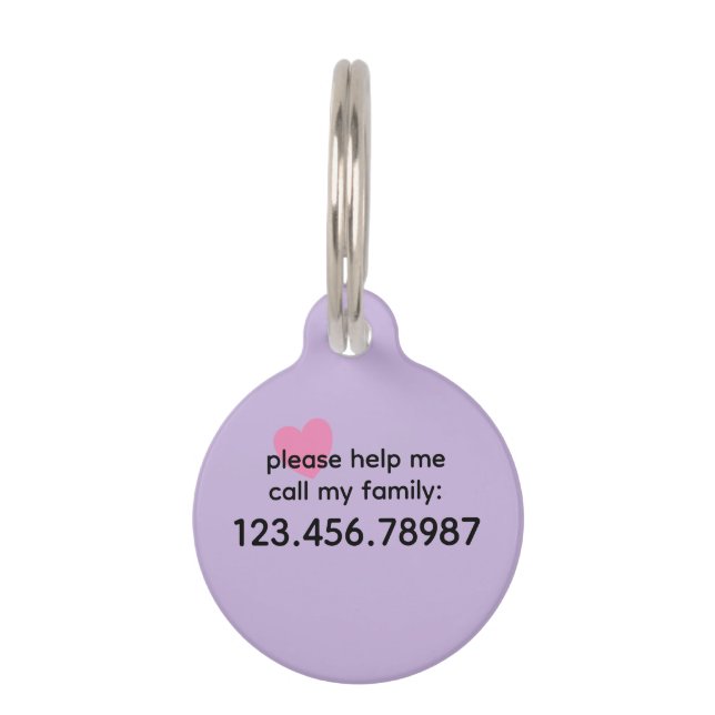 Médaillon Pour Animaux Trend Couleur Soft Violet Aide Étiquette d'identif (Dos)
