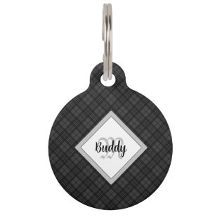Médaillon Pour Animaux Trendy noir blanc tartan Personnaliser Monogramme