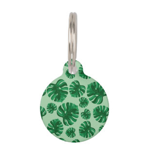 Médaillon Pour Animaux Tropical Green Monstera Palm Feuilles et informati