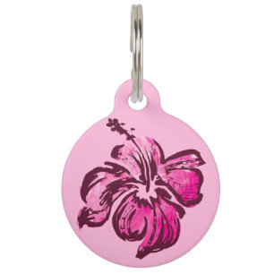 Médaillon Pour Animaux Tropical hawaïen de ketmie d'aquarelle