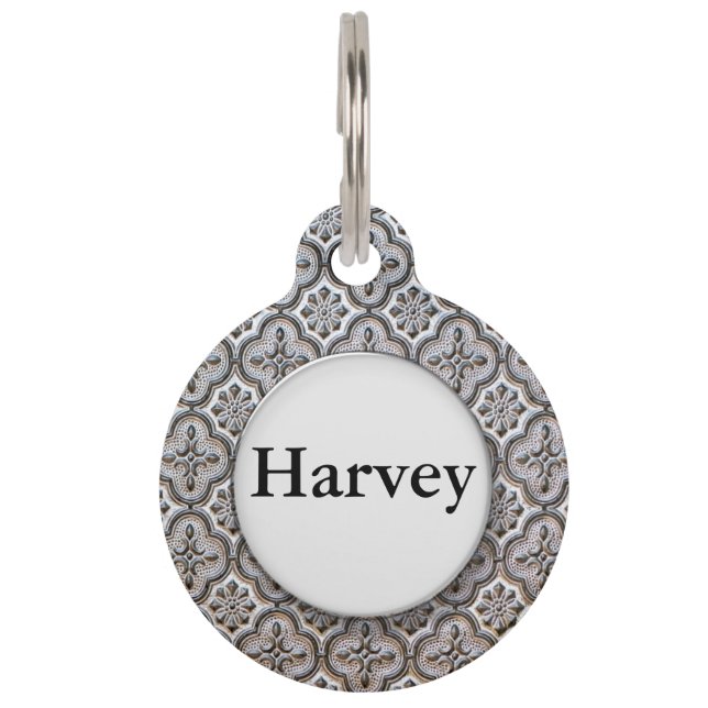 Médaillon Pour Animaux Tuile noire et blanche vintage (Devant)