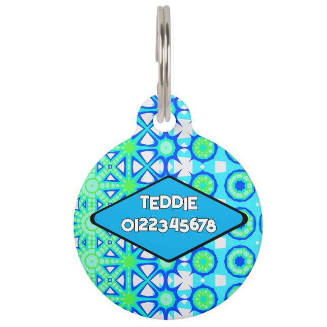 Médaillon Pour Animaux Turquoise Vert Bleu Géométrique (Devant)
