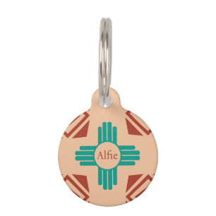 Médaillon Pour Animaux Turquoise Zia Tribal Brown Tan