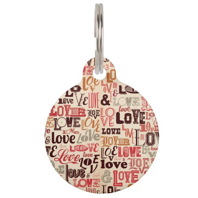 Médaillon Pour Animaux Typographie de l'AMOUR du Verbe en gris-Tan rouge  (Devant)