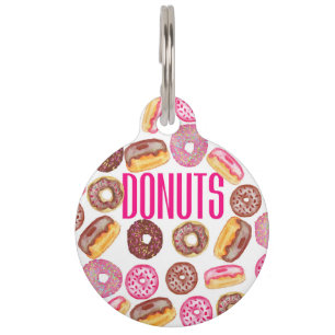 Médaillon Pour Animaux Typographie du Donut rose et aquarelle Coupe d'ân