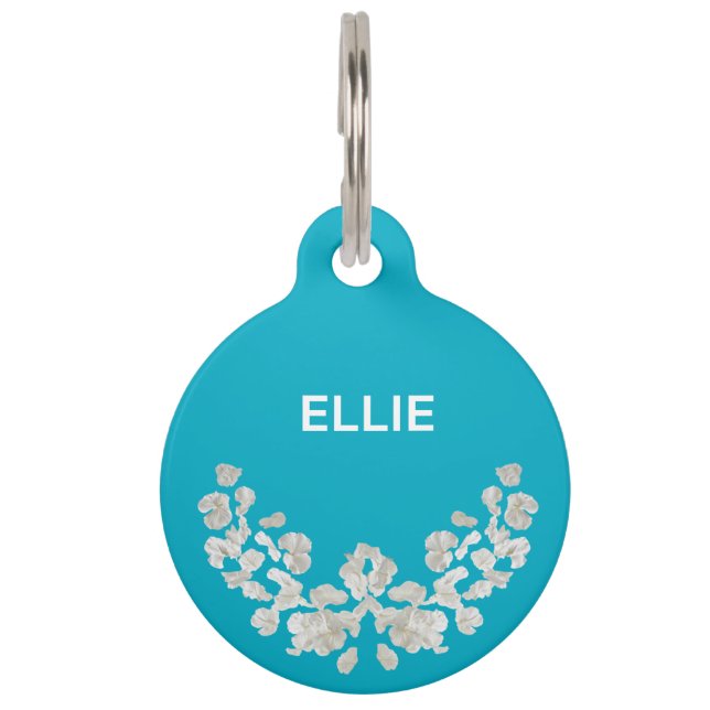 Médaillon Pour Animaux Unique Personnalisable Avec Fleurs (Devant)
