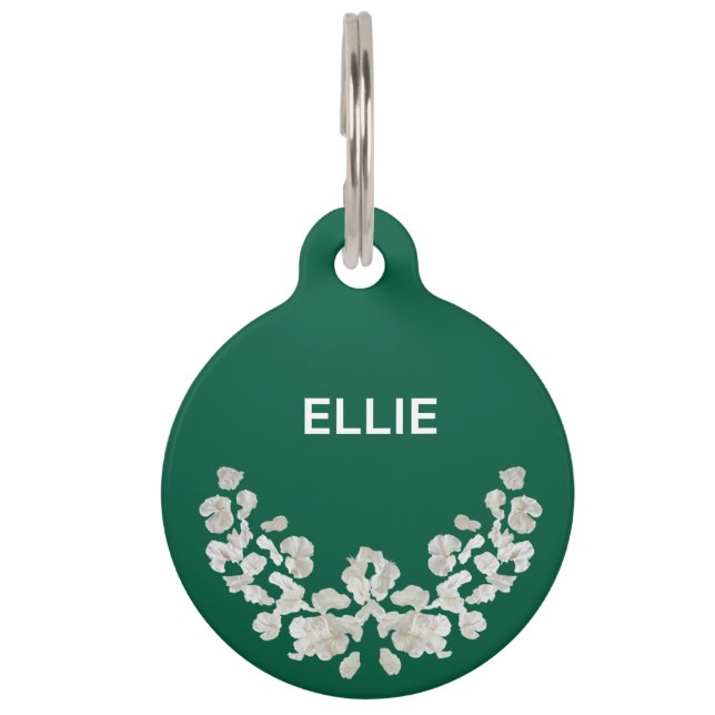 Médaillon Pour Animaux Unique Personnalisable Avec Fleurs (Devant)