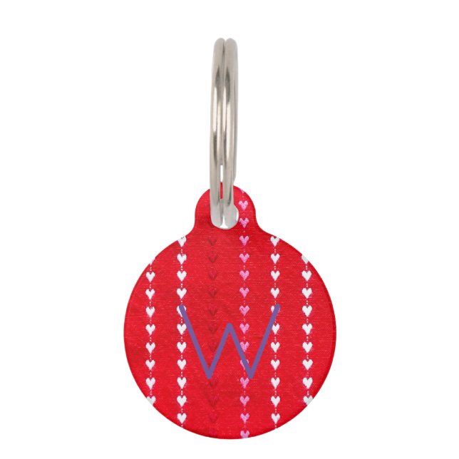 Médaillon Pour Animaux Valentine Hearts Pet Nom initial Numéro Red Fun (Devant)