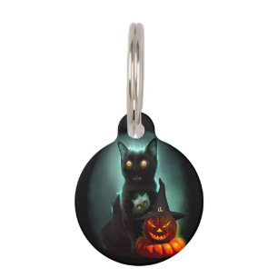 Médaillon Pour Animaux Vampire Chat et Assistant Citrouille Halloween Sur