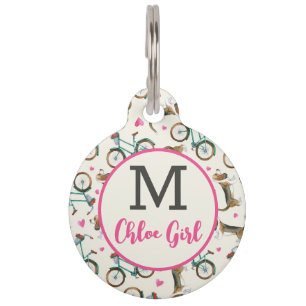 Médaillon Pour Animaux Vélos tendance girly Chien Rose Nom Script Rond