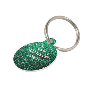 Médaillon Pour Animaux Vert émeraude paillettes scintillantes Personnalis