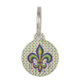 Médaillon Pour Animaux Vert jaune pourpre Mardi Gras fleur de lis