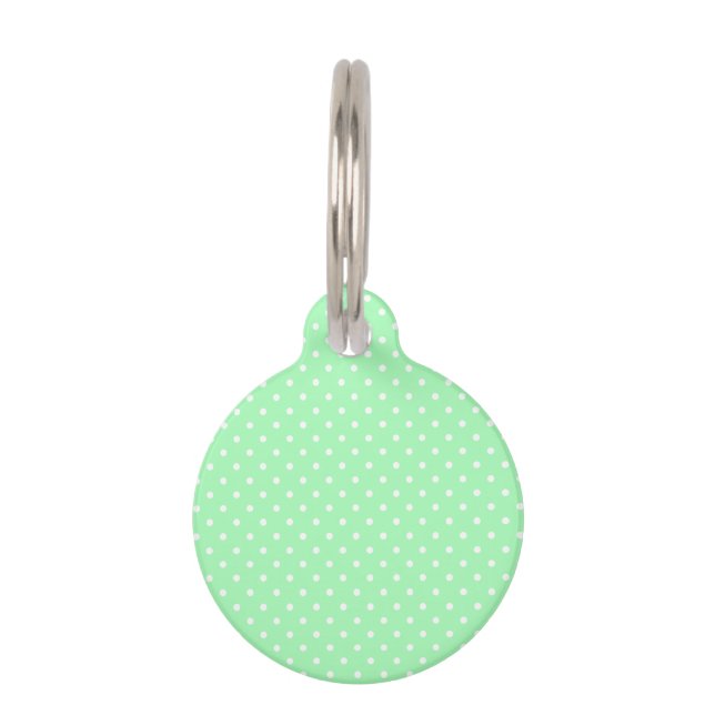 Médaillon Pour Animaux Vert menthe et pois blanc (Devant)
