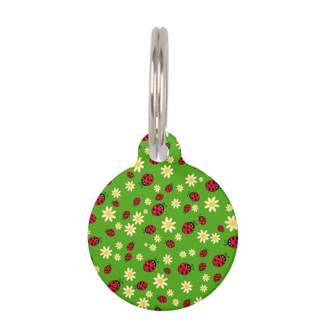 Médaillon Pour Animaux vert mignon de motif de fleur de coccinelle et de (Devant)