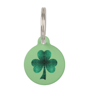 Médaillon Pour Animaux Vert Paillettes Trèfle St. Patrick' Day