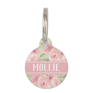 Médaillon Pour Animaux Vert rose pâle Nom et adresse floraux