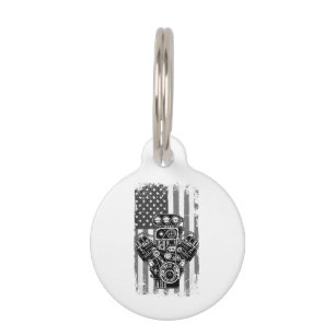 Médaillon Pour Animaux Vieux Piston de Voiture Musclée Drapeau Américain