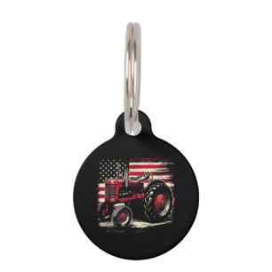 Médaillon Pour Animaux Vieux tracteur Farmall Cub Drapeau américain Patri