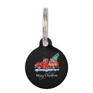 Médaillon Pour Animaux Vintage Joyeux Camion rouge de Noël Vieux mode Ch