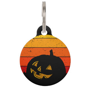 Médaillon Pour Animaux Vintage Retro Sunset Halloween Citrouille I