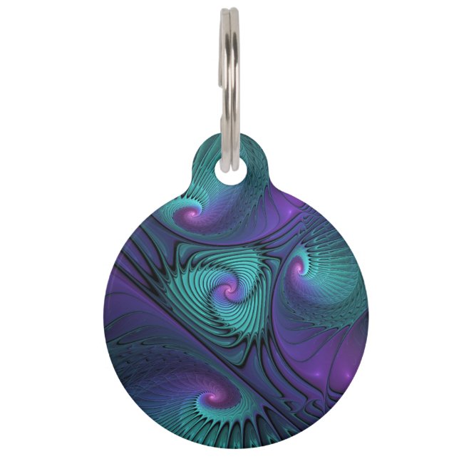 Médaillon Pour Animaux Violet rencontre Turquoise moderne art fractal abs (Devant)