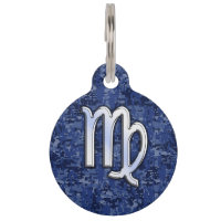 Virgo Zodiac Silver Sign on Navy Blue Digital Camo