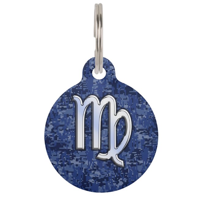 Médaillon Pour Animaux Virgo Zodiac Silver Sign on Navy Blue Digital Camo (Devant)