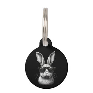 Médaillon Pour Animaux Visage de Lapin Mignon Avec Lunettes de Soleil Pou