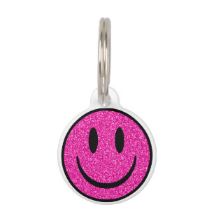 Médaillon Pour Animaux Visage de sourire rose Parties scintillant