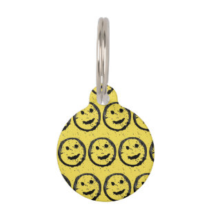Médaillon Pour Animaux Visage jaune souriant heureux Cool Texte personnal