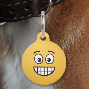 Médaillon Pour Animaux Visage Sourire avec Étiquette de Nom de Compagnie