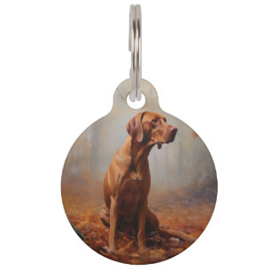 Médaillon Pour Animaux Vizsla dans les feuilles d'automne qui tombent ins