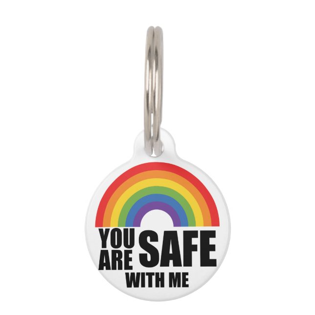 Médaillon Pour Animaux Vous Êtes En Sécurité Avec Moi LGBTQ Rainbow Pride (Devant)