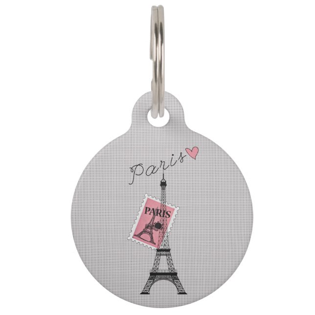 Médaillon Pour Animaux Voyageons à Paris Tour Eiffel, timbre et coeur (Dos)