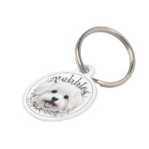 Médaillon Pour Animaux Watercolor Maltese et Floral Wreath