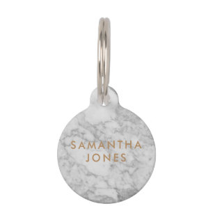 Médaillon Pour Animaux White Carrara Marble Gold Classic Personalised
