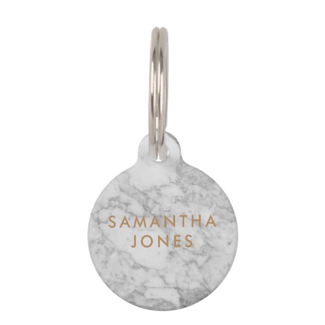 Médaillon Pour Animaux White Carrara Marble Gold Classic Personalised (Devant)