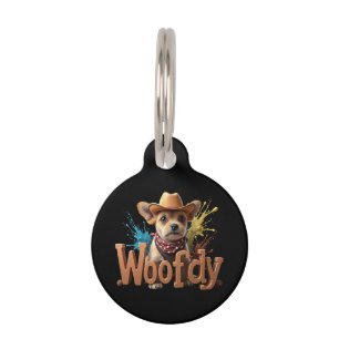 Médaillon Pour Animaux Woofdy Drôle Cowboy Occidental Chien au Texas
