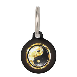 Médaillon Pour Animaux Yin Yang or sur noir