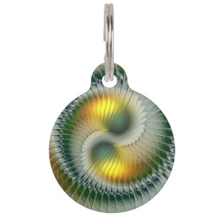 Médaillon Pour Animaux Yin Yang Vert Jaune Abstrait Fractal Coloré