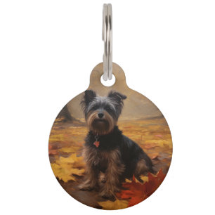 Médaillon Pour Animaux Yorkipoo dans les feuilles d'automne tombent inspi