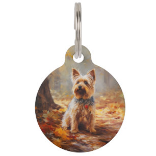 Médaillon Pour Animaux Yorkshire Terrier en automne feuilles tombées insp