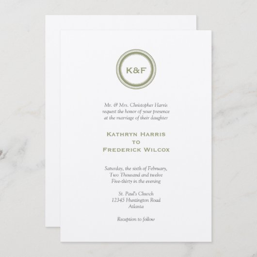 Médaillon vert d'herbe faire-part de mariage (Devant / Derrière)