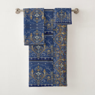 Medaillons, motieven blauw goud Victoriaans zilver Bad Handdoek