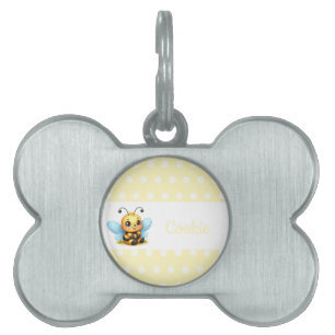 Médaillons Pour Animaux Domestiques Abeille mignonne avec Poka Jaune points personnali
